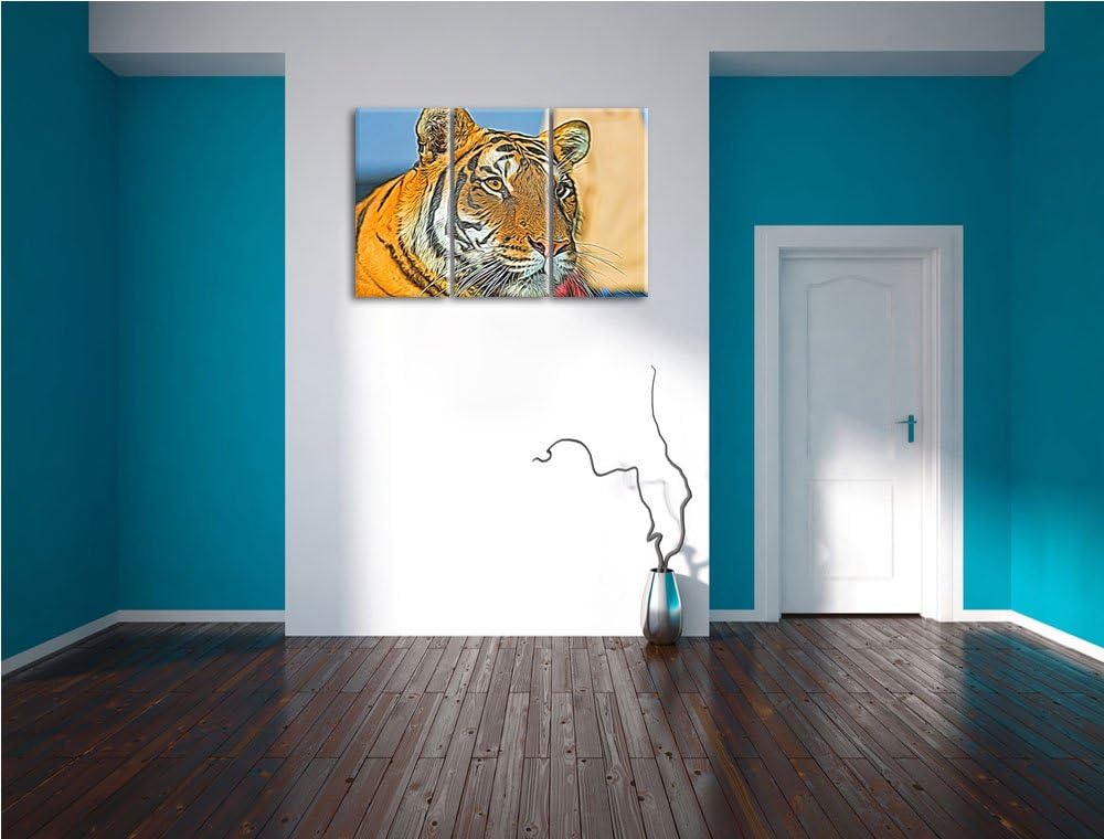 schöner Tiger NewArt 3-Teiler Leinwandbild 120x80 Bild auf Leinwand, XXL riesige Bilder fertig gerah