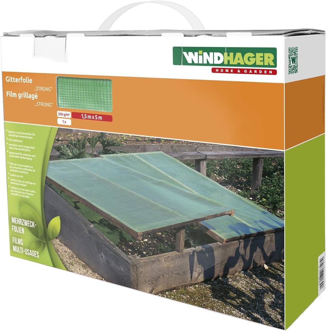 Windhager Gitterfolie STRONG Gewächshausfolie Abdeckung Gartenmöbel, Grün, 250 g/m², 5 x 1,5 m, 0674