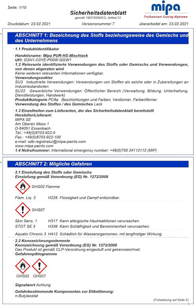 MIPA 2K Acryllack PUR 2K HS Fahrzeuglack 1 Liter