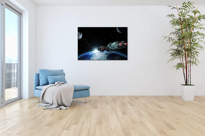 deyoli Raumschiff auf Entdeckungsreise Format: 80x60 als Leinwandbild, Motiv fertig gerahmt auf Echt