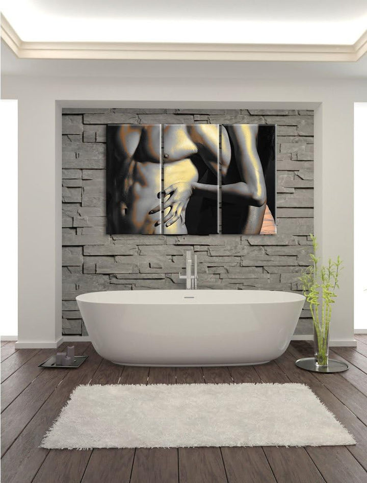 Pixxprint Nacktes Pärchen als Leinwandbild | Grösse: 3 Teilig (120x80) | Wandbild| Kunstdruck | fert