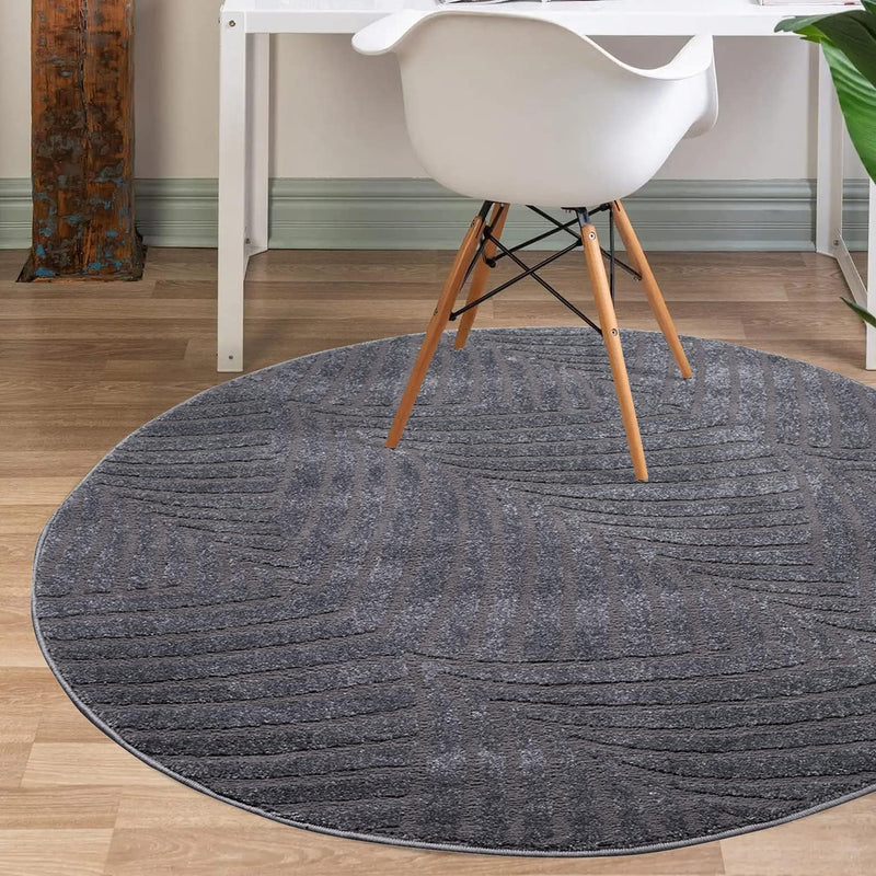 payé Teppich Rund Kurzflor - 160x160cm - Grau - Einfarbig Uni Geometrische Muster Modern Wohnzimmer