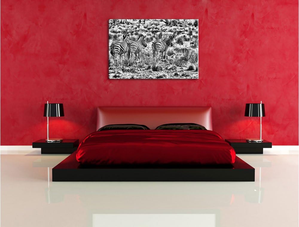Pixxprint Zebraherde im Wildgras als Leinwandbild | Grösse: 100x70 cm | Wandbild| Kunstdruck | ferti