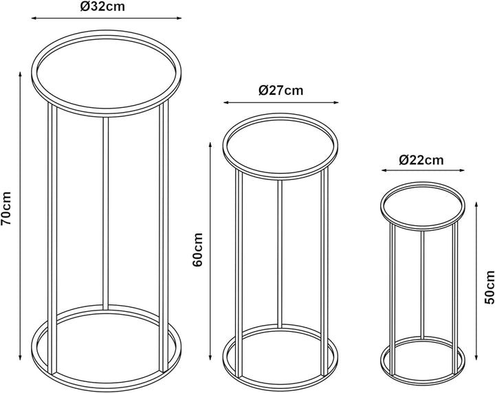 [en.casa] Pflanzenständer Nesodden 3er Set Blumenständer Pflanzenregal Pflanzensäule in 3 Grössen Bl