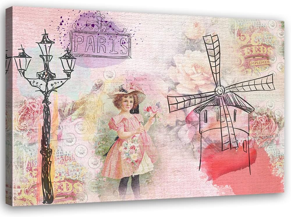 Feeby Vlies Leinwandbild Paris Zeichnung Grafik Aquarell 90x60 cm Druckbild Wandbild Wanddekoration