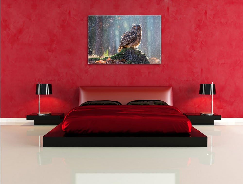 Pixxprint Eule auf dem Baumstamm als Leinwandbild/Grösse: 100x70 / Wandbild/Kunstdruck/fertig bespan