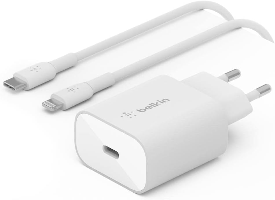 Belkin 25-W-Power Delivery-USB-C-PPS-Ladegerät mit USB-C/Lightning-MFi-Kabel, USB-C PD-Netzadapter,