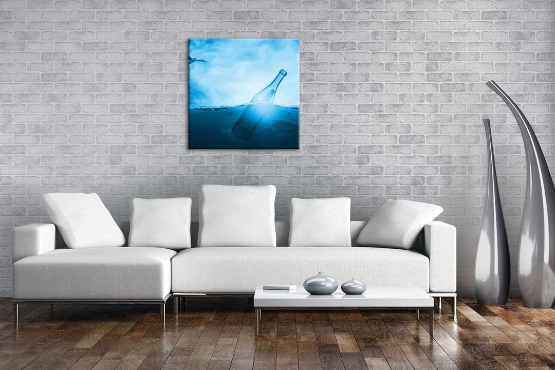 deyoli treibende Flaschenpost Format: 70x70 Effekt: Monocrome Blau als Leinwandbild, Motiv fertig ge