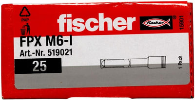 fischer Porenbetonanker FPX M6 I, verzinkte Stahlanker (25 Stk.) zur Befestigung von Geländern, Küch