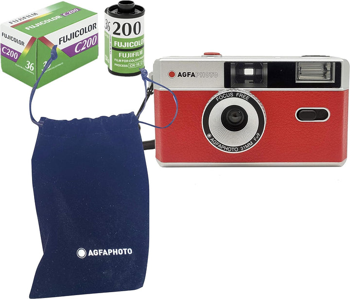 AgfaPhoto analoge 35mm Kleinbildfilm Foto Kamera rot + Farb Bilder Film + Batterie rot Set Farb Film