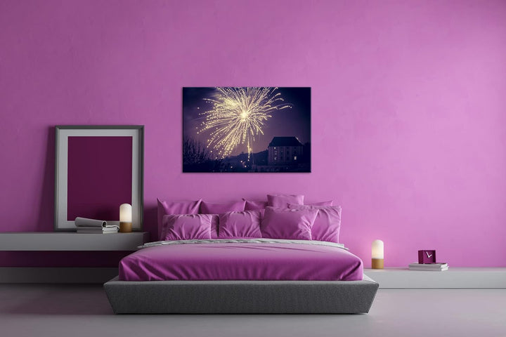 deyoli grosses Feuerwerk am Himmel Format: 80x60 als Leinwand, Motiv fertig gerahmt auf Echtholzrahm