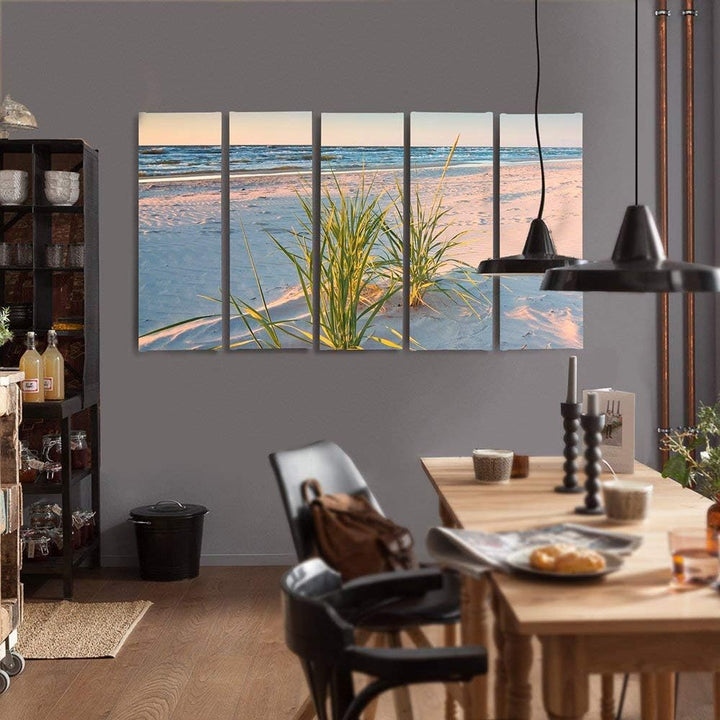 Feeby Frames, Leinwandbild Bilder Wand Bild - 5 Teile - Wandbilder Kunstdruck (GRÜNES Gras) 200x100