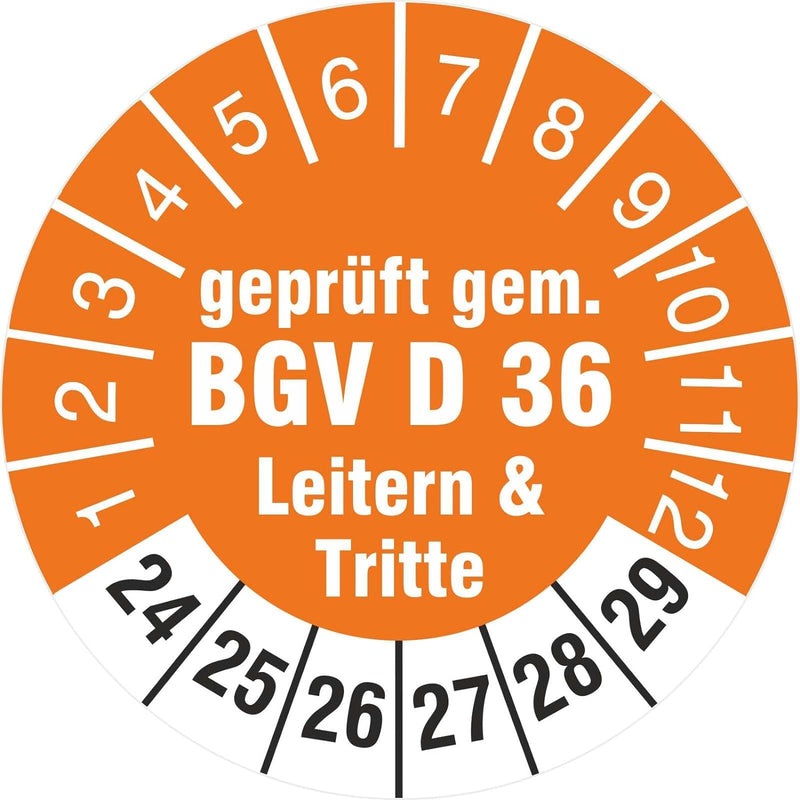 200 Prüfplaketten 18 mm geprüft gem. BGV D 36 Leitern & Tritte 2024-2029 Prüfetiketten 200 18mm Durc