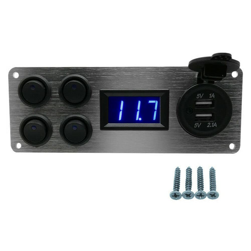 Riloer Kombinations-Schalter-Panel, 12V / 24V Dual-USB-Toggle-Wippe, Refit-Schalter-Panel mit Voltme