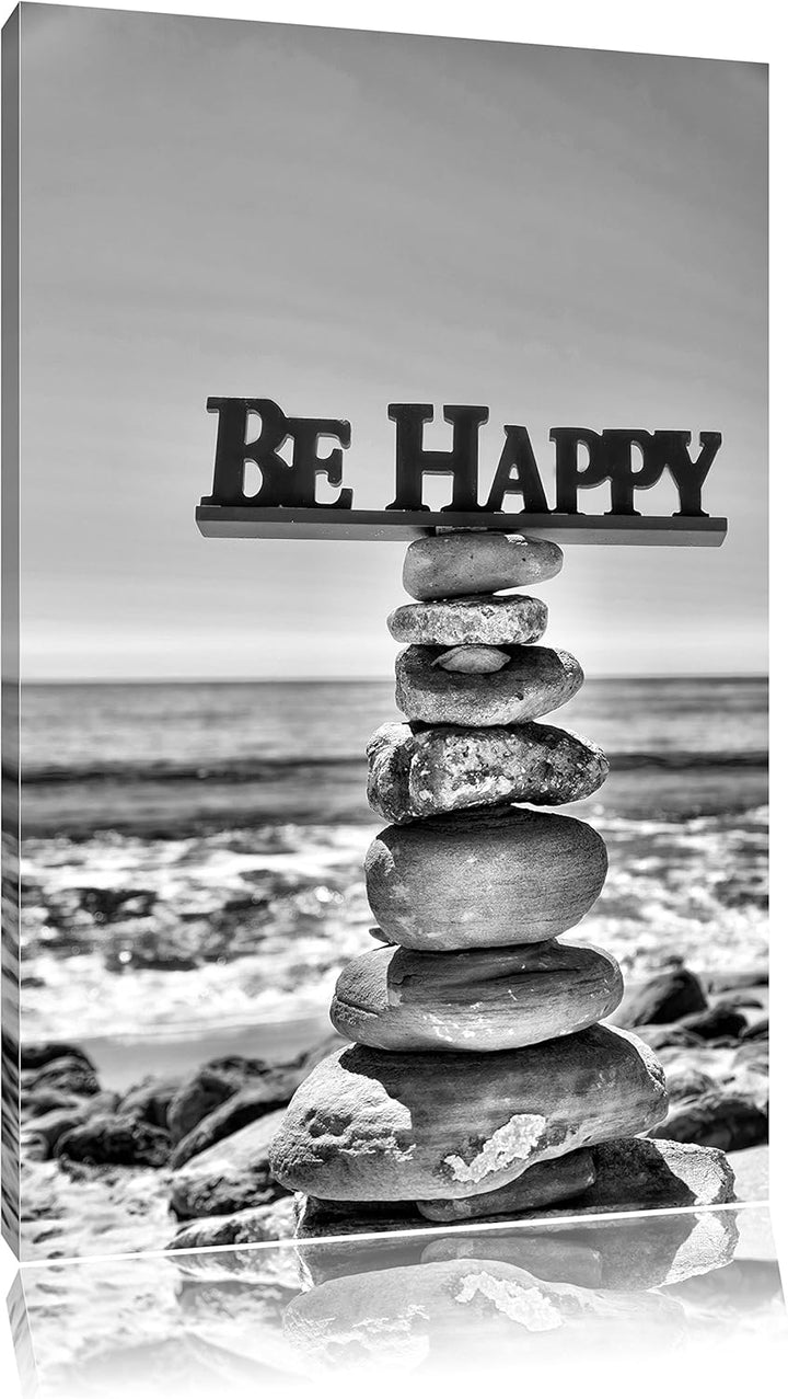 Pixxprint Steinturm am Strand / 100x70cm Leinwandbild bespannt auf Holzrahmen/Wandbild Kunstdruck De