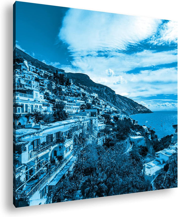 deyoli Amalfi Küste in Italien Format: 40x40 Effekt: Monocrome Blau als Leinwandbild, Motiv fertig g