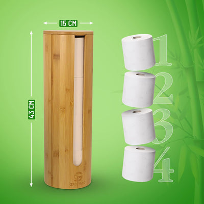 GROOVANO Ersatzrollenhalter aus Bambus für 4 Rollen, Toilettenpapierhalter Holz, Toilettenpapier Auf