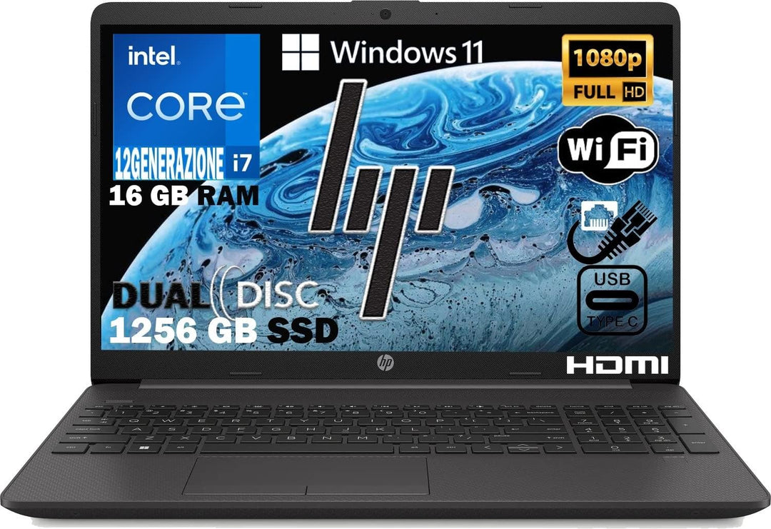 HP 240 G8 Notebook Laptop Intel i3 1005G1 10Th gen bis zu 3.40Ghz Display 14" HD,12GB RAM ddr4, sd M