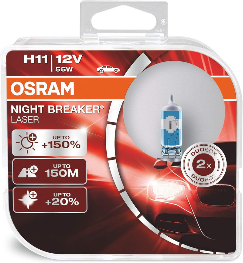 OSRAM NIGHT BREAKER LASER H11, +150% mehr Helligkeit, Halogen-Scheinwerferlampe, 64211NL-HCB, 12V PK