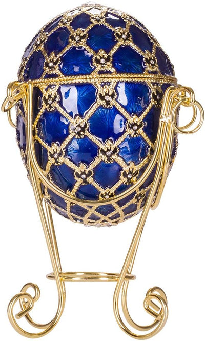 Fabergé-Stil Krönungs Ei/Schmuckkästchen mit Kutsche 19 cm blau