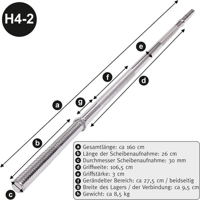 C.P. Sports Hantelstange lang 30 mm Hantelscheiben Aufnahme mit und ohne Gewinde - Länge: 160-220 cm