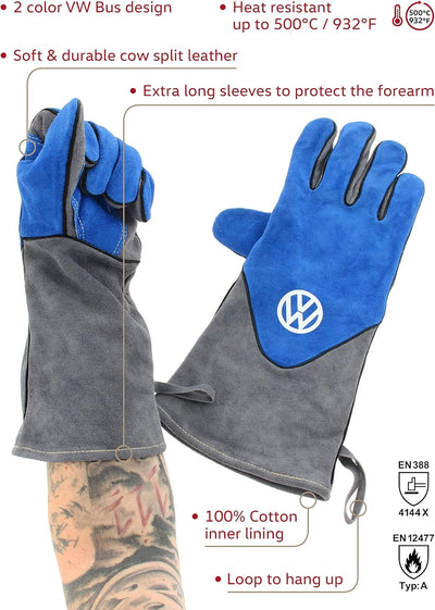 BRISA VW Collection - Volkswagen Grillhandschuhe-Ofen-Back-BBQ-Handschuhe Hitzebeständig T1 Bus (Gra