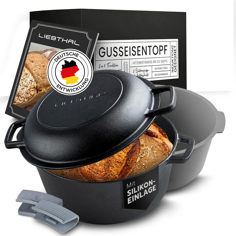 LIEBTHAL Gusseisen Topf Brot backen - Robuster Brottopf mit passgenauer Antihaft-Silikoneinlage - Be