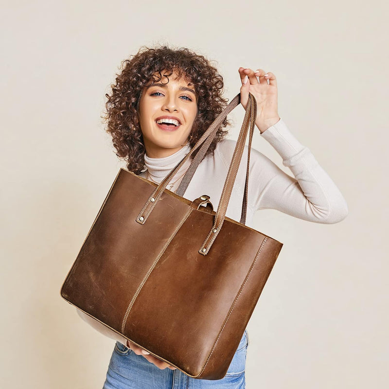 S-ZONE Damen Handtasche Vintage Crazy Horse Leder Grosse Shopper Elegant Tote Bag Multifunktionale S