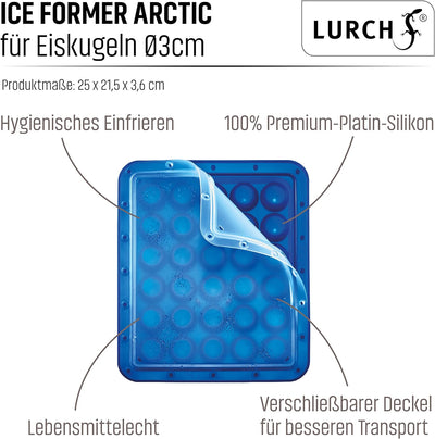 Lurch 240775 Ice Former Arctic Kugel 3cm blau Eiswürfelform für 30 Eiswürfel mit transparentem Decke