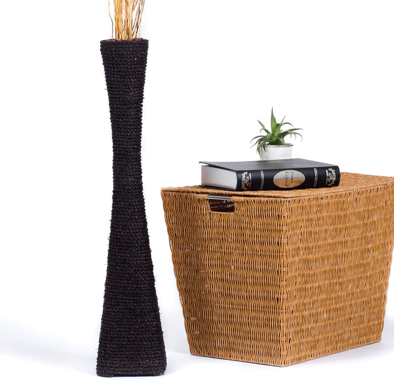 Leewadee Bodenvase für Dekozweige hohe Standvase Design Holzvase, Wasserhyazinthe, 70 cm, Schwarz 70