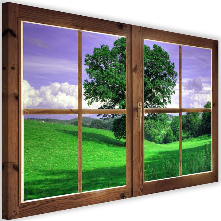 Feeby Vlies Leinwandbild Geschlossenes Fenster 3D-Illusion 120x80 cm Wanddeko Design Kunstdruck Zimm