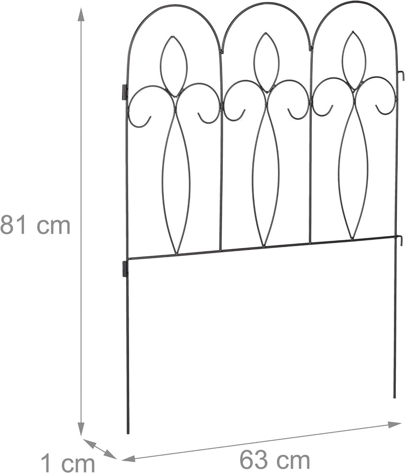 Relaxdays Beetzaun Metall, 6 Zaunelemente mit Verzierungen, HxB: 81 x 63 cm, Garten Beeteinfassung z