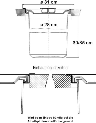 Wesco 06010047 Ergomaster 11 Liter Einbau in Arbeitsplatte Einbau-Abfallsammler, Einbau-Abfallsammle