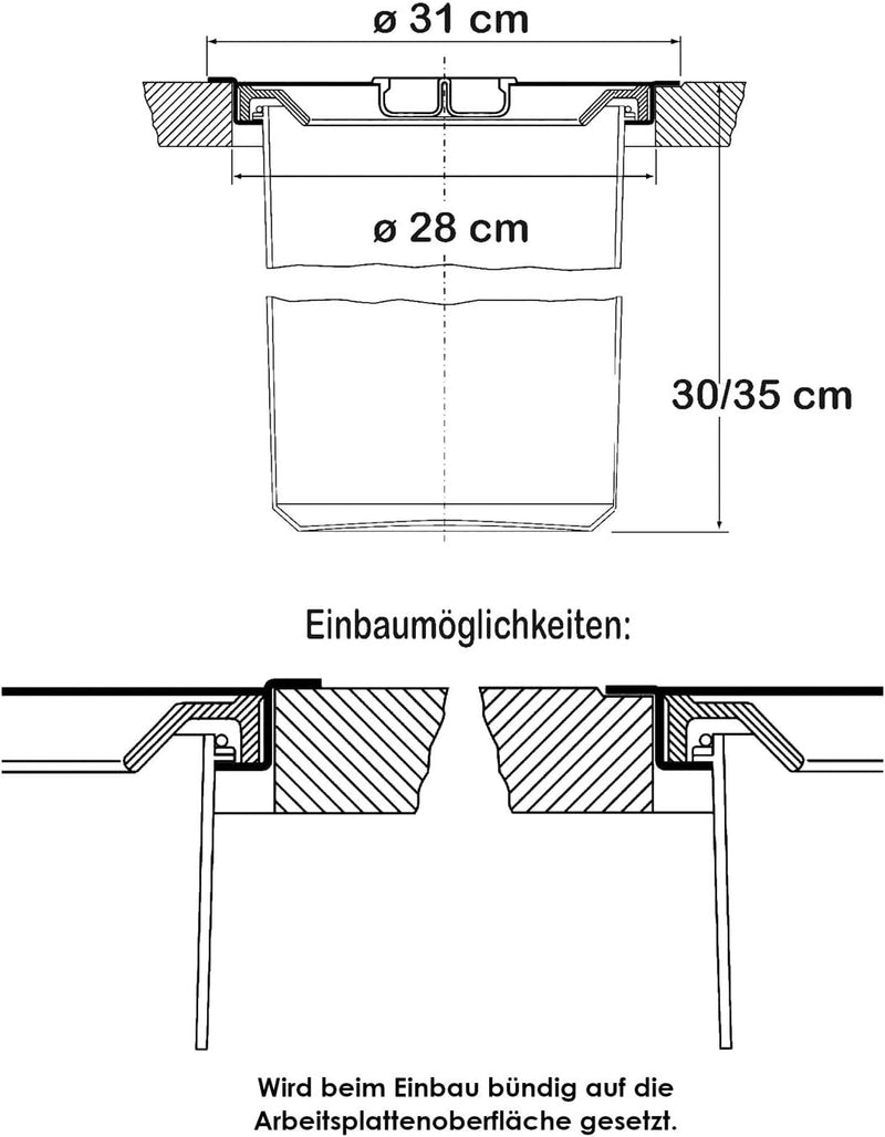 Wesco 06010047 Ergomaster 11 Liter Einbau in Arbeitsplatte Einbau-Abfallsammler, Einbau-Abfallsammle