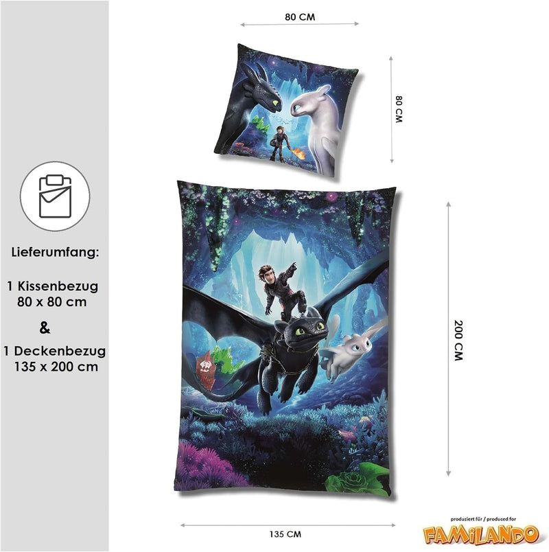 Familando Warme Dragons Bettwäsche für Jungen · Fleece Kinderbettwäsche 135x200 80x80 cm · extra wei