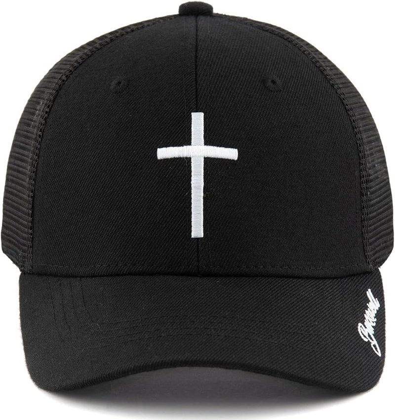 Bexxwell Trucker Cap schwarz mit Kreuz-Stickerei (optimale Passform, Kappe, Black, Truckercap, Cross