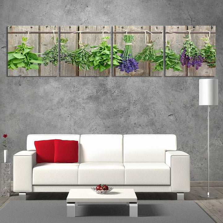 Feeby Bilder 4 Teile Kräuter Pflanzen 80x20 cm Wohnzimmer Schlafzimmer Büro Flur Küche Wandbilder Mo