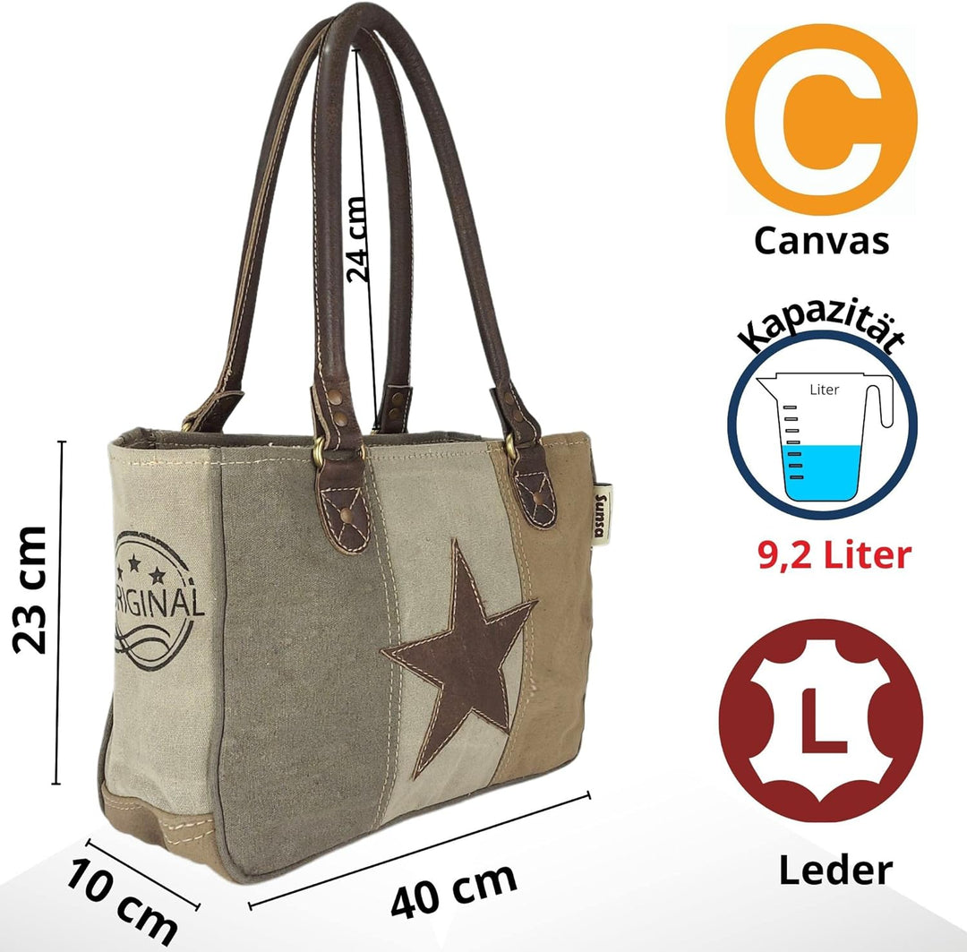 Sunsa Damen Handtasche. Vintage Schultertasche mit Stern. Kleine Canvas Tasche. Handgelenktasche mit