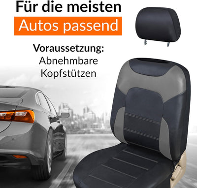 Upgrade4cars Sitzbezüge Auto Vordersitze Kunst-Leder Schonbezüge Set Universal Schwarz Grau | Auto-Z