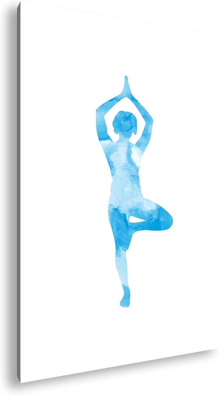 deyoli Yoga-Pose-Illustration Format: 80x60 Effekt: Monocrome Blau als Leinwandbild, Motiv fertig ge