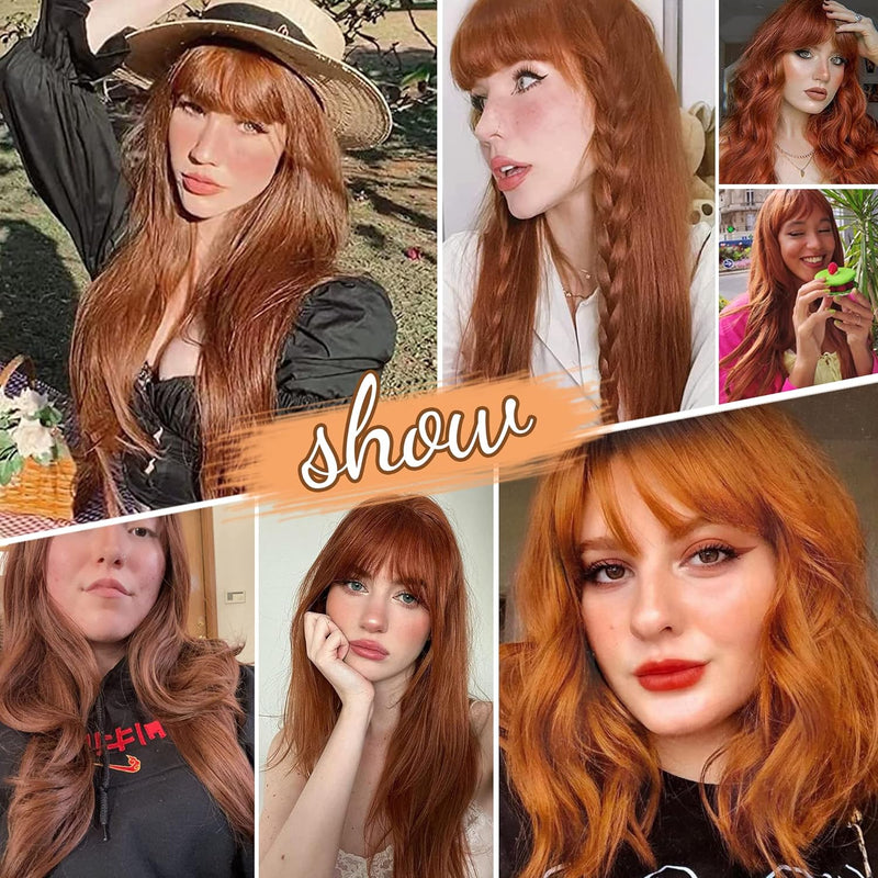 FAELBATY Perücke mit langen Locken Orange Pony Perücke Ombre braun bis orange Perücke für Frauen Per