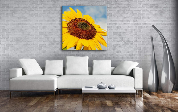 deyoli edle Sonnenblume Format: 70x70 als Leinwandbild, Motiv fertig gerahmt auf Echtholzrahmen, Hoc