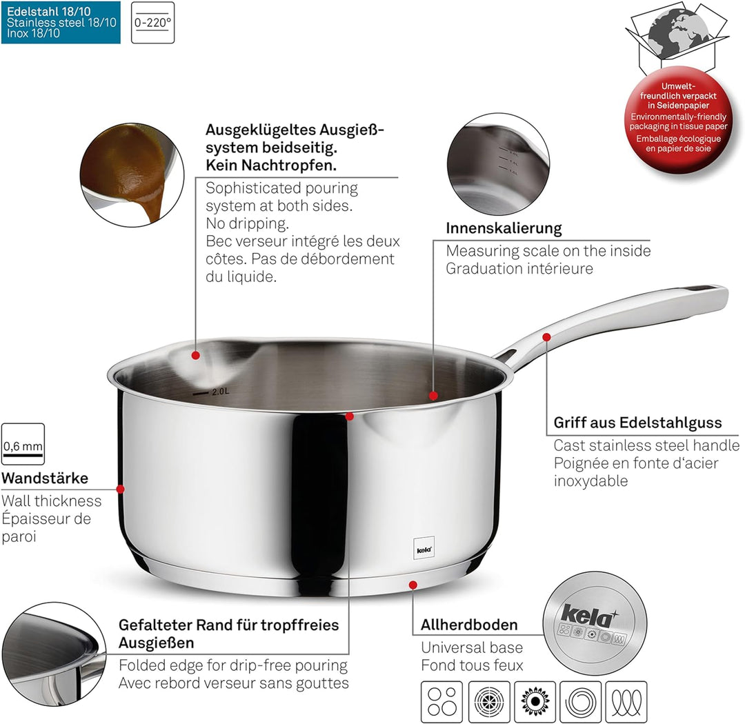 Kela 10183 Flavoria Stielkasserolle, 18/8 Stainless Steel, 2.6 liters 2,6 l, 2,6 l