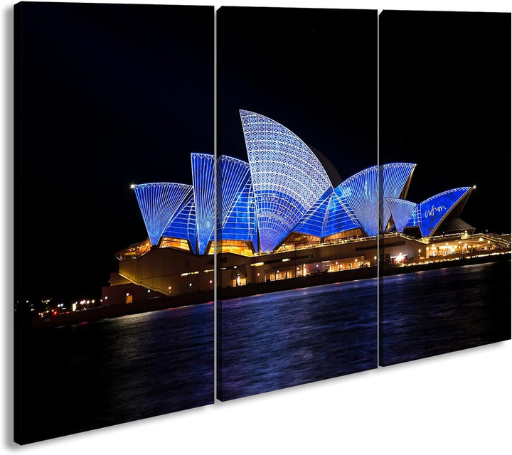 deyoli Dark Opera House in Sydney Format: 3-teilig 120x80 als Leinwandbild, Motiv fertig gerahmt auf