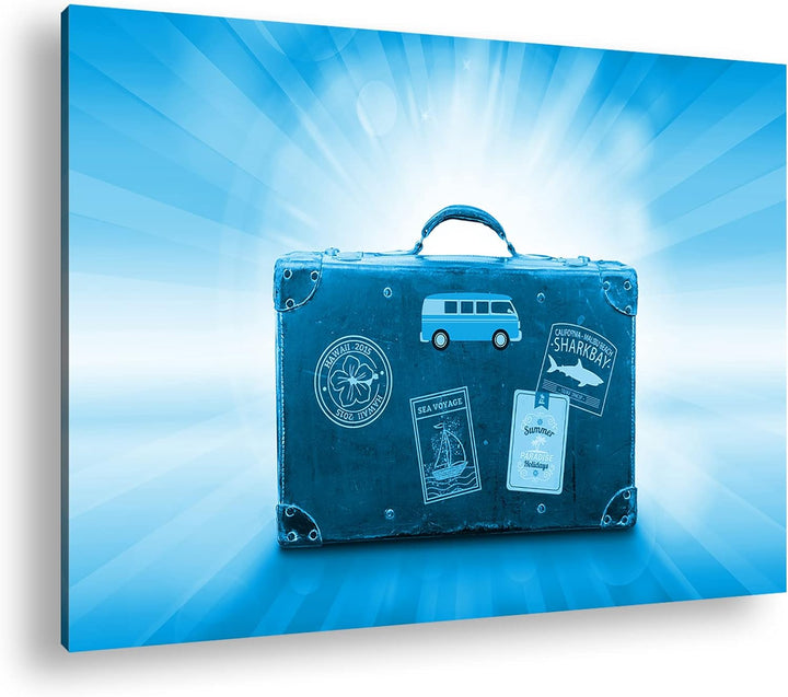 deyoli Reisekoffer aus Leder Format 80x60 Effekt: Monocrome Blau als Leinwandbild, Motiv fertig gera