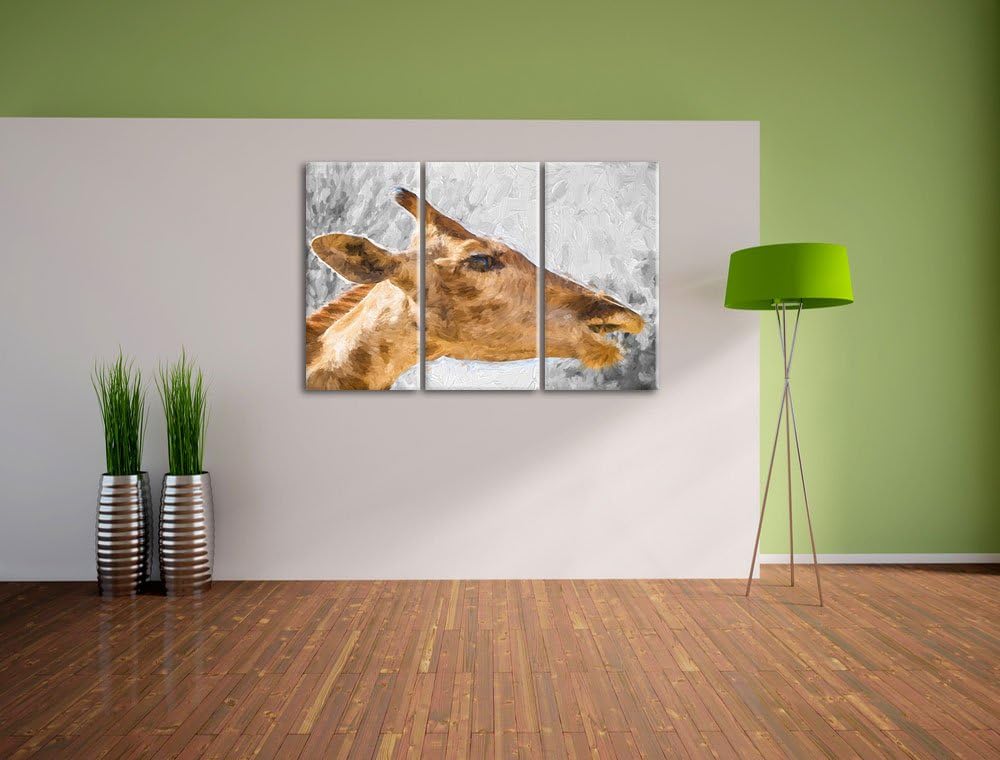 anmutige Giraffe isst schwarz/weiss Deluxe 3-Teiler Leinwandbild 120x80 Bild auf Leinwand, XXL riesi