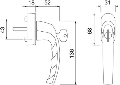 HOPPE 11618243, schwarz matt Fenstergriff ATLANTA-Secustik 90°,VK 7 x 32-42 mm, schwarz matt