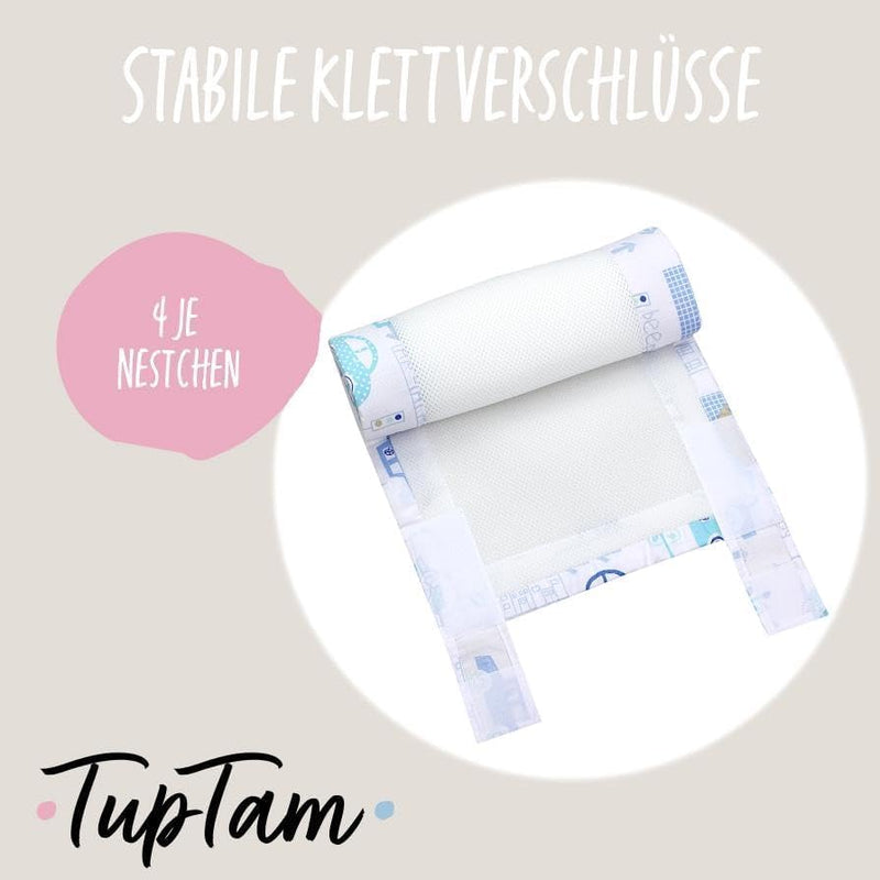 TupTam Gitterstäbe Schutz Netz Babybett Nestchen 3D Mesh 2 Pack, Farbe: Autos Blau, Grösse: ca. 128