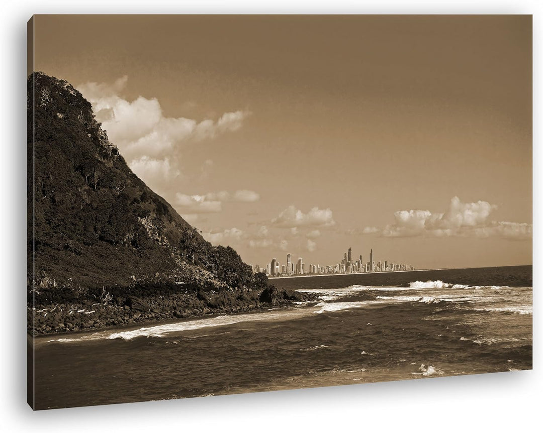 deyoli Gold Coast Küste von Australien Format: 80x60 Effekt: Sepia als Leinwandbild, Motiv fertig ge