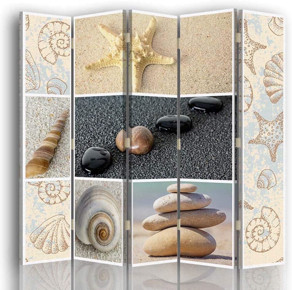 Trennwand 5 TLG Bedruckt auf Leinwand beidseitig Muscheln Beige 180x175 cm beidseitig 180x175 cm Bei